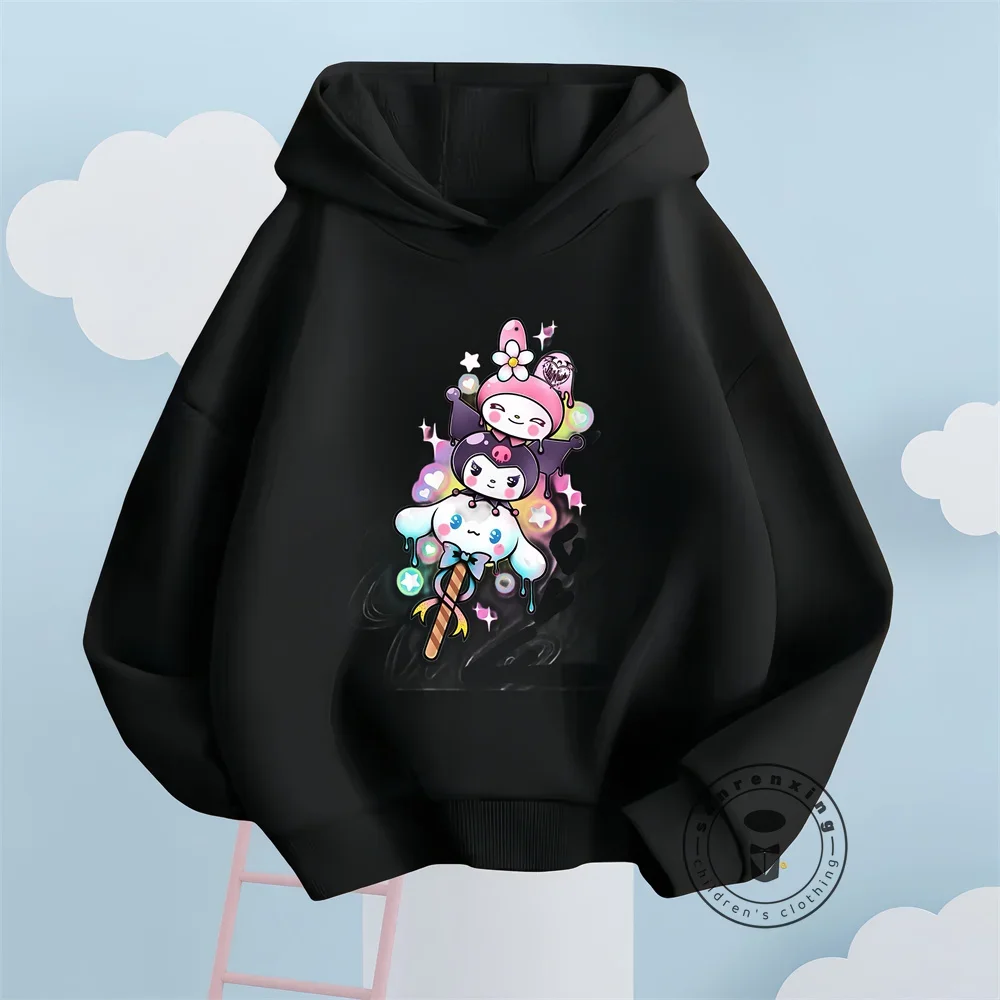 Cuddly Cinnamoroll Cartoon Hoodies for Kids Soft Long Sleeves Kawaii Graphics Warm Sanrio Fashion Tops for Autumn Winter Season