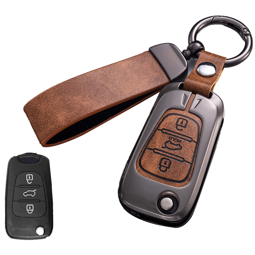 1 st Sleutel Case Cover Met Sleutelhanger Kunstleer Afstandsbediening Flip Autosleutelzakje Case Cover Voor Hyundai Voor Elantra Voor Kia Auto Accessoires