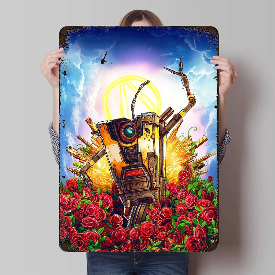 Claptrap BORDERLANDS-Póster de Metal, juego periférico, pintura decorativa, arte de pared para el hogar, colgante