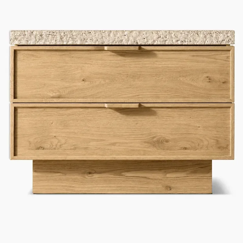 American Solid Wood Bedside Table Luxury Villa Bedroom Nightstand with Marble Top Design High End Furniture for Home Decor