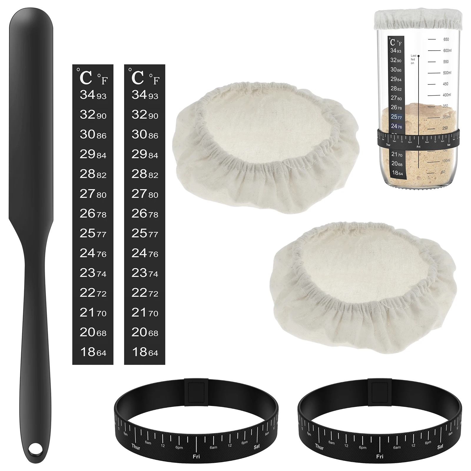 Kit de iniciación de 7 piezas para fuente, accesorios de iniciación con cubiertas de tela, bandas de alimentación marcadas con temperatura y fecha