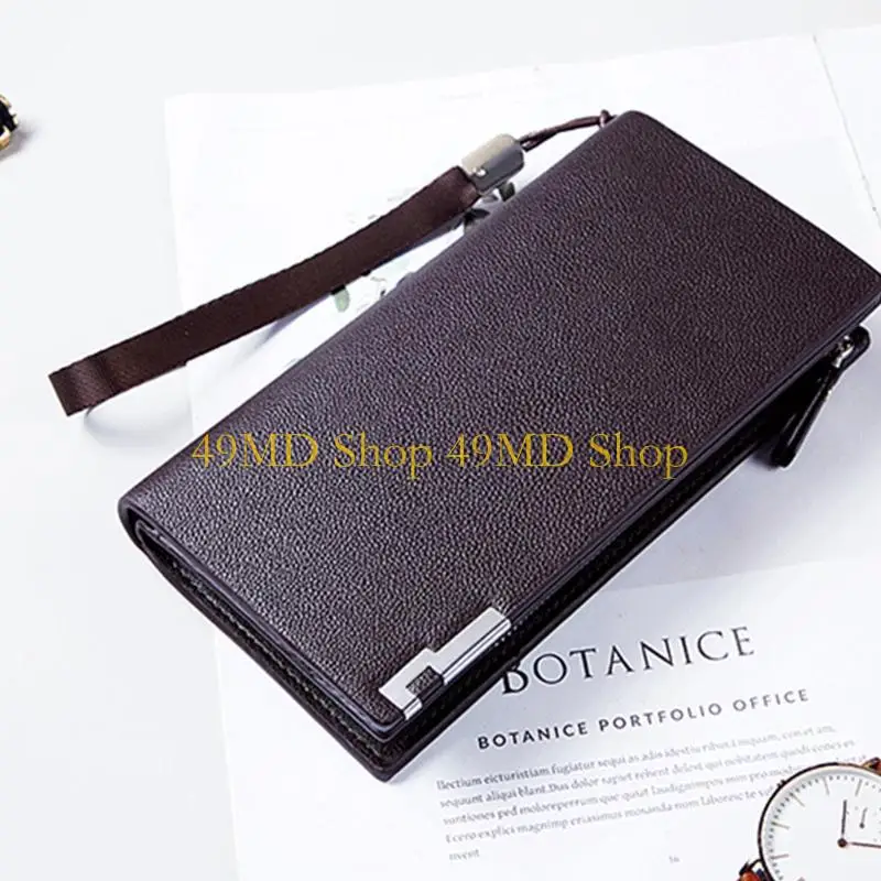 49MD Men Wallet Vintage PU Leather Long Purse Bifold Business Coin Change Pocket with Zipper Large Capacity