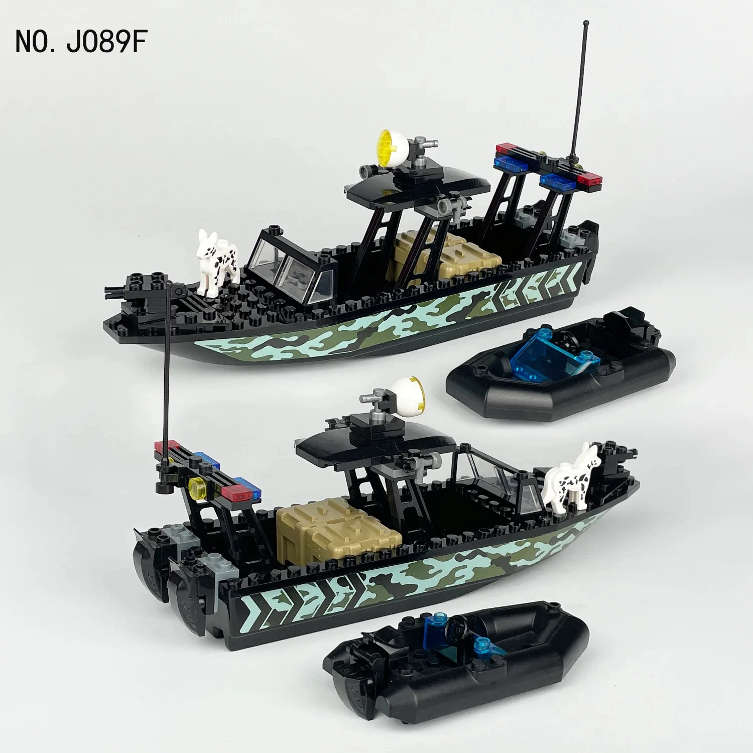 Building blocks, boats, patrol boats, rubber boats, speedboats, model children, boys, assault boats, assembled small particles,