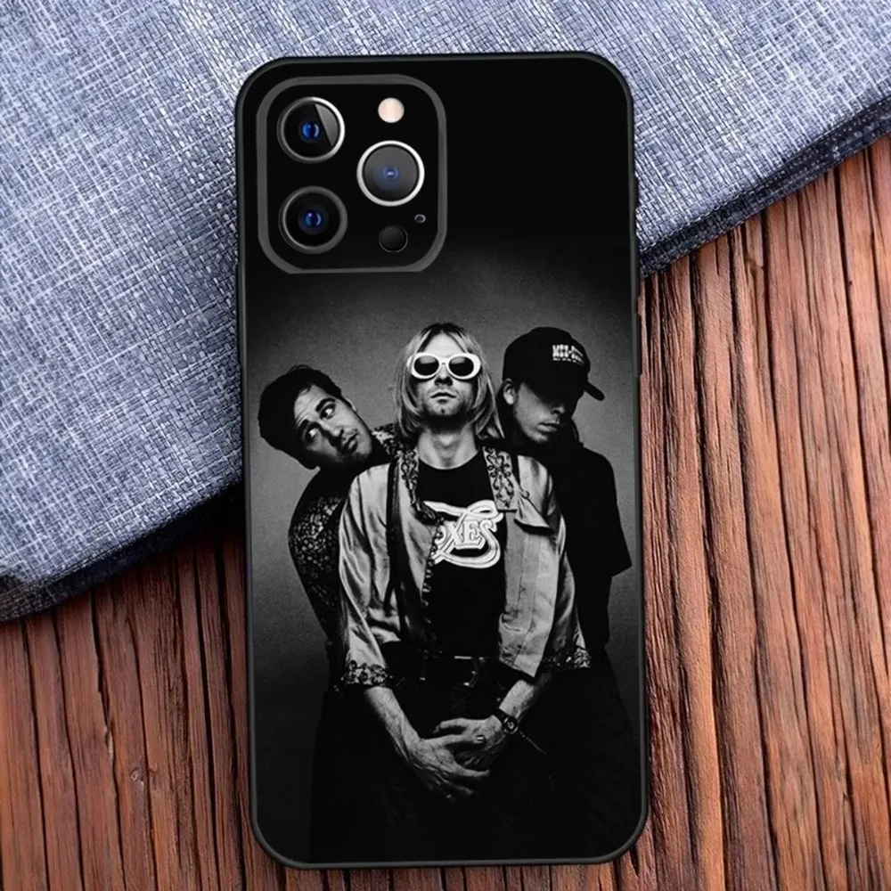 K-Kurt C-Cobain band Phone Case For iPhone 16,15,14,13,12,11,Pro,X,XS,Max,XR,Plus,Mini N-NirvanaES Black Soft Silicone Case