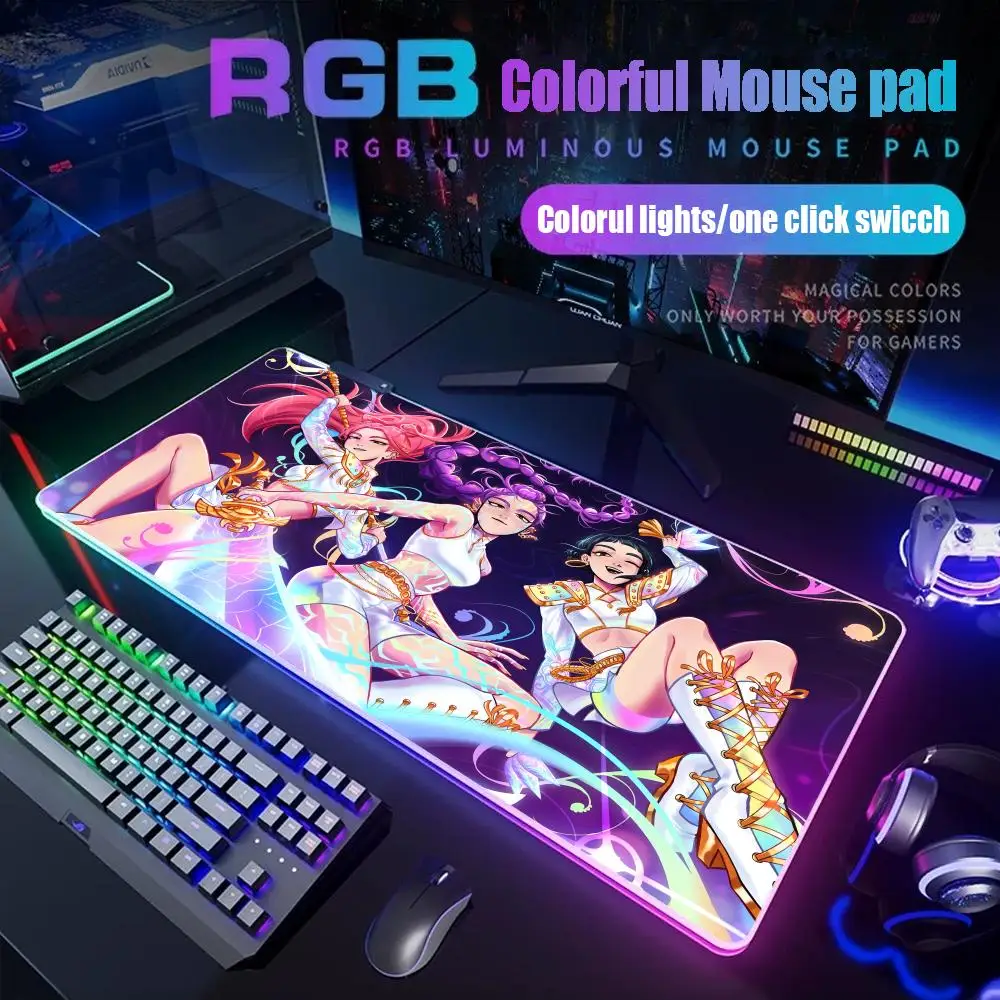 

KPop D-Demon Hunters Коврик для мыши Игровой Rgb Настольный коврик Подсветка Светодиодный коврик для мыши Настройка игровых аксессуаров Настольный коврик Большой коврик для мыши Подсветка