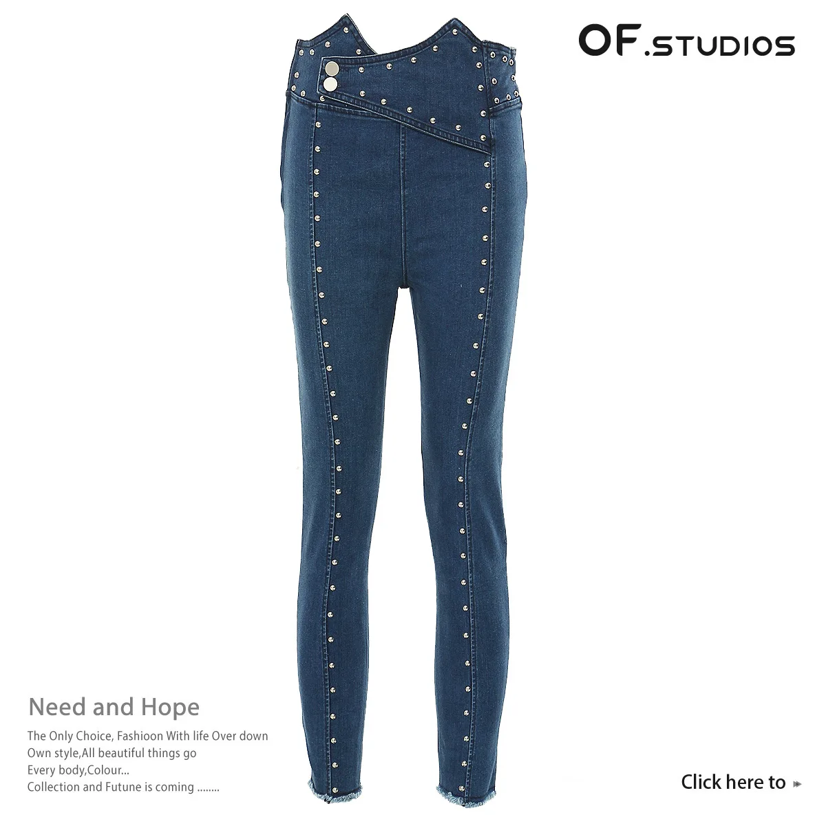 

2024 High Waist High Quality Metal Beads Raw Edge Nine Points Jeans Pencil Pants Calf Pants Women