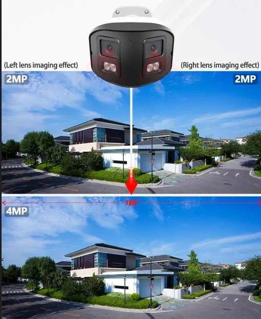 180 degree 4MP Dual lens Wide view AI Human body detection Outdoor bullet camera two way audio