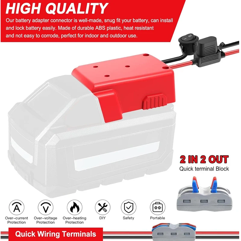 

Для Milwaukee 18 В литий-ионный аккумулятор 48-11-1815 DIY аккумулятор Power Wheels адаптер аккумулятор с переключателем предохранитель адаптер разъема питания