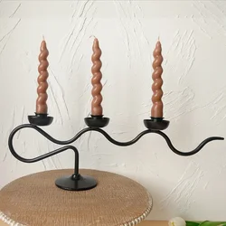 Nordic Style Metal Candlestick Black Wavey Iron Candleholder for Home Creative Candelabra Home Wedding Decoration