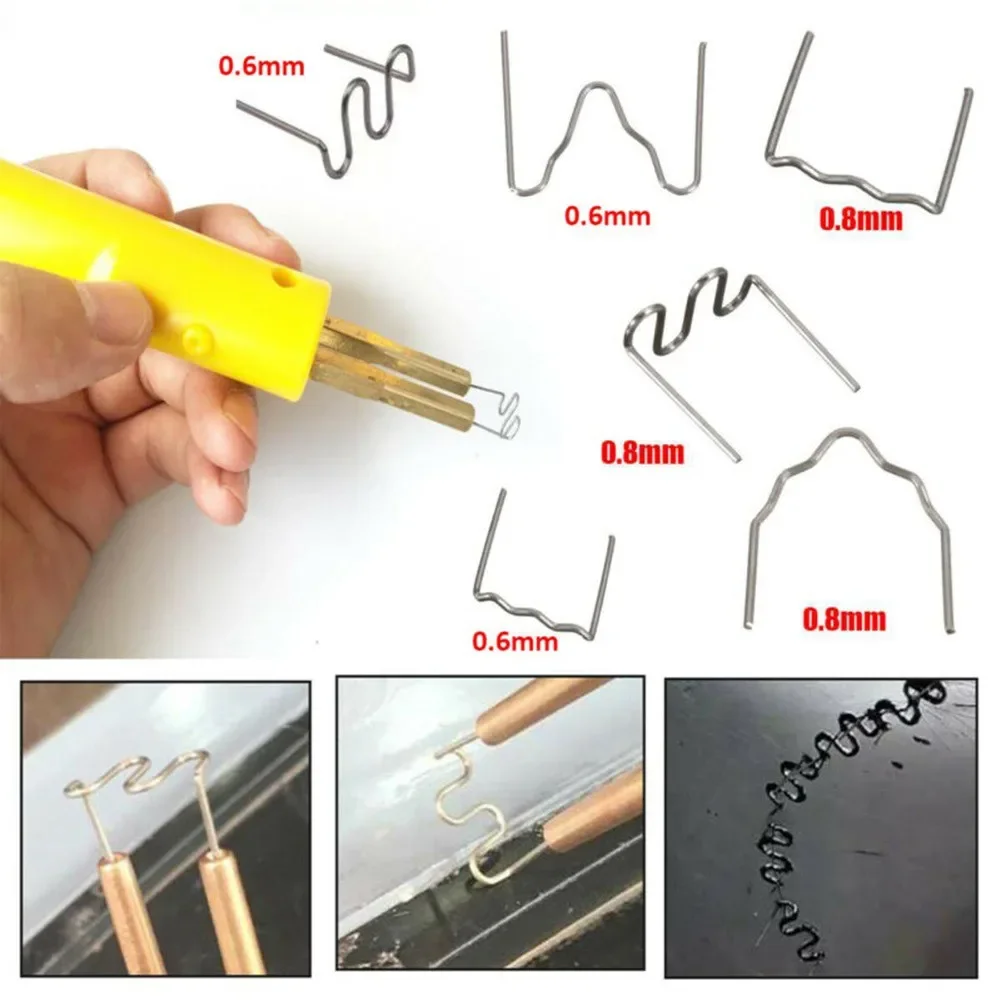 100/500Pcs 0.6/0.8mm S Wave Staples For Car Bumper Bodywork Plastic Stapler Repair Kit Pre-cut Wave Staples Soldering Tools