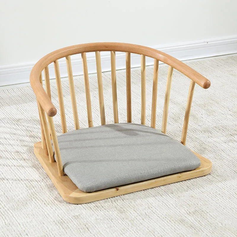 Solid Wood Japanese-Style Floor Chair, Ergonomic Armrest Lounger, Sturdy Movable Seat, Tatami Home Decor for Balcony