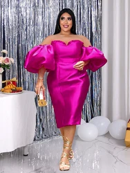 Puff Sleeve Party Dresses Plus Size 4XL Slim Fit Sexy Off Shoulder Bodycon Midi Evening Occasion Event Gowns for Ladies 2023