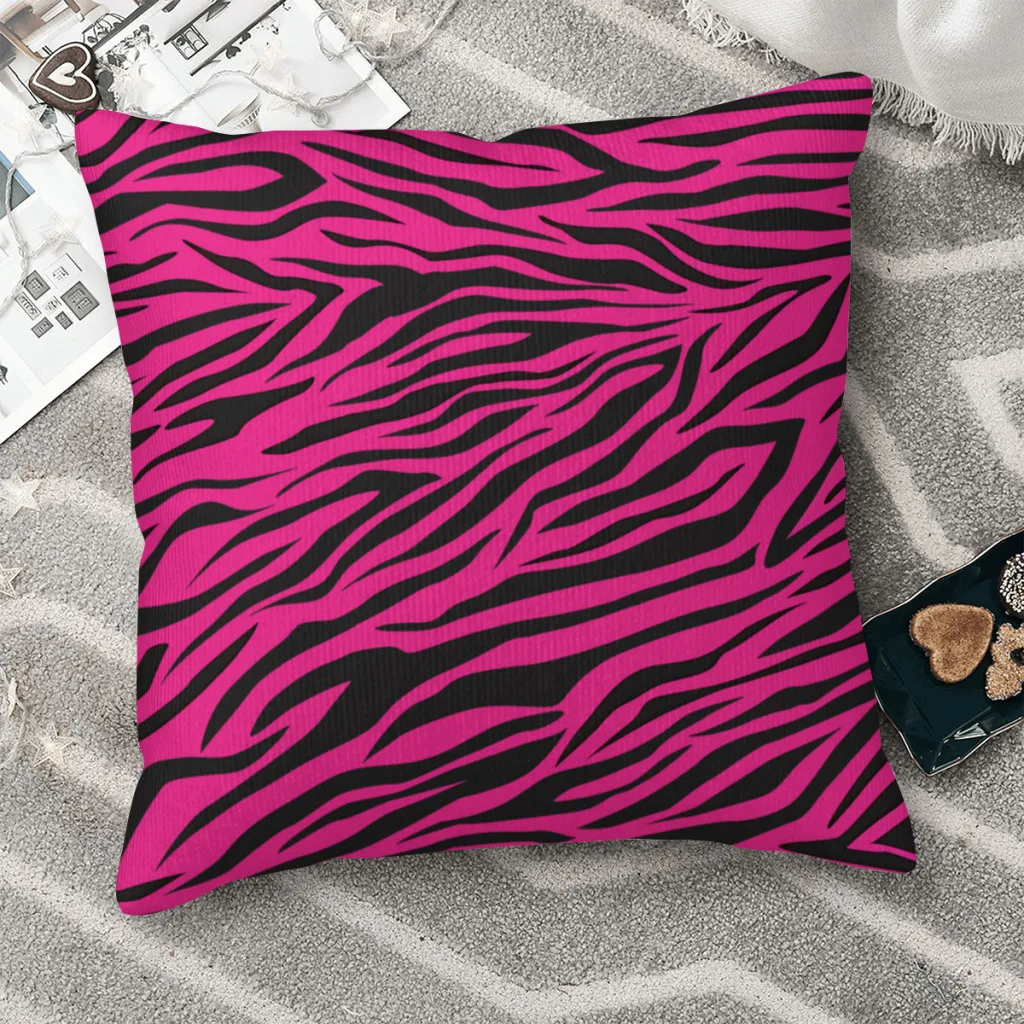 Pink Zebra Print Hot Pink Pattern Polyester Cushion Cover For Bedroom Chair Decorative Breathable Coussincase