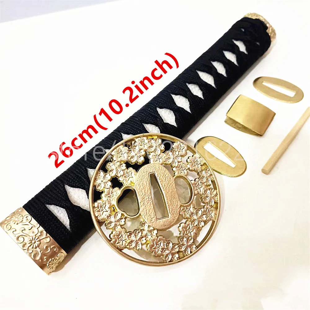 A Set 26cm Handle Real Rayskin Tsuka Brass Sakura Handguard Tsuba Habaki Seppa For Japanese Samurai Katana Sword Fittings