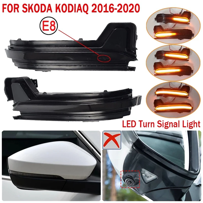 For Skoda Kodiaq 2016 2017 2018 2019 2020 Car LED Dynamic Side Rearview Mirror Light Turn Signal Light Blinker Indicator