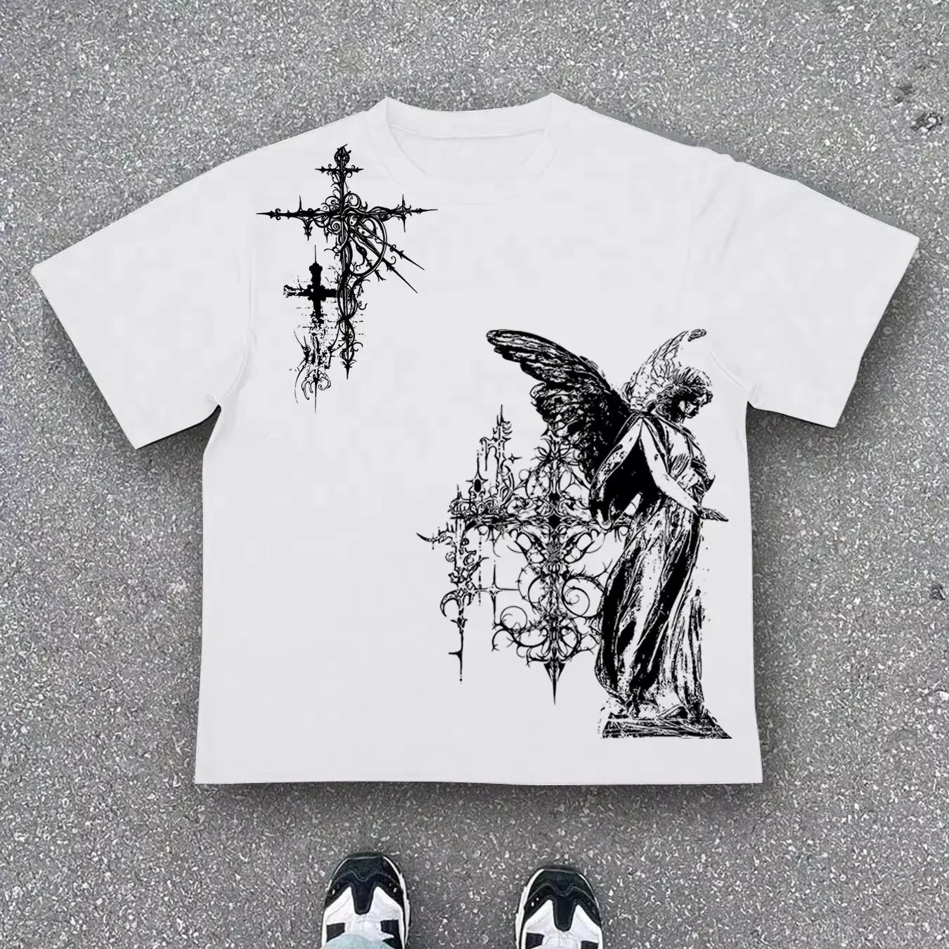 2026 Retro Gothic T-shirt, Hip-Hop Streetwear, Harajuku T-shirt, Y2K Shirt with Print, Casual Loose Streetwear, Gender Neutral