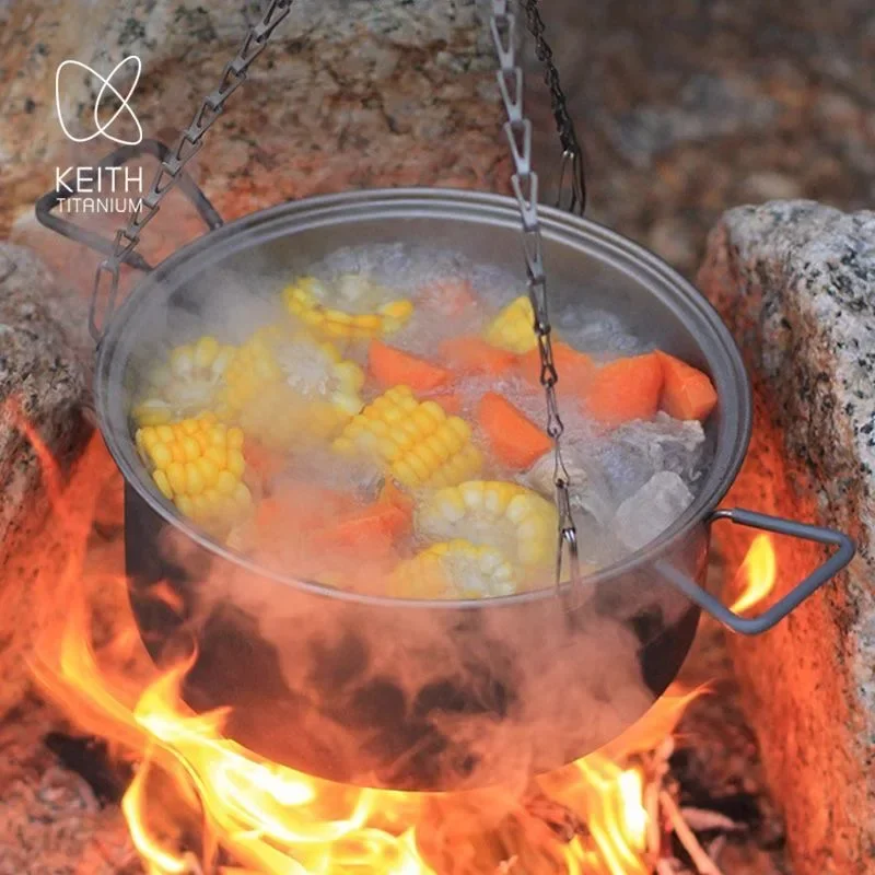 KEITH 1.8L Pure Titanium Cooking Pot Portable Camping Soup Pot with Storage Bag Foldable Handle for Home Outdoor - view 5