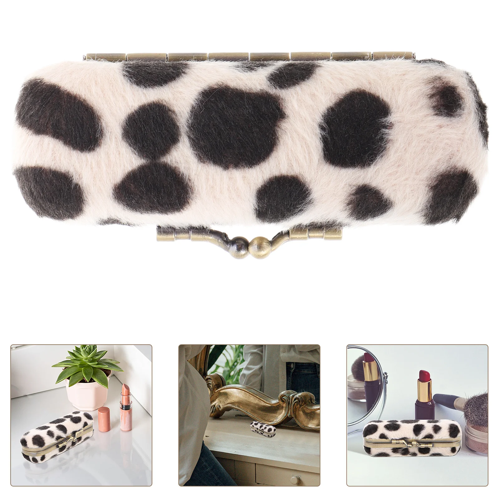 

Portable Lipstick Case Vintage Iron Clip Lipstick Organizer Holder with Mirror Travel Bag for Women Lipsticks Holder