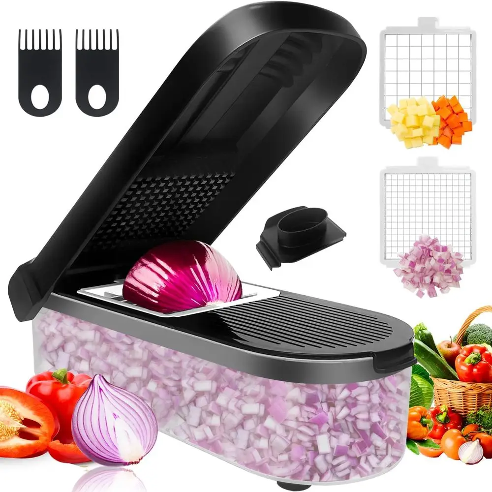 

4-in-1 Vegetable Chopper and Dicer with Storage Container - Black