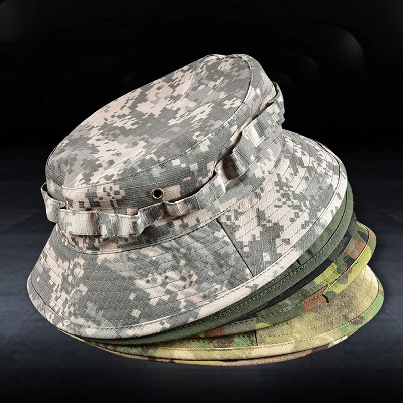 Boonie Hat Military Tactical Bucket Hats for Safari Men Women Hunting Fishing Outdoor Camo Camouflage Cotton Sun Cap