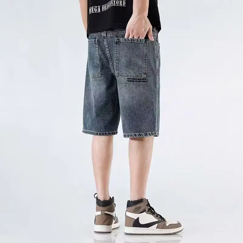 Invisible Open Outdoor Sex Pants Jeans Men 2024 Summer Baggy Retro Casual Shorts Knee Length Cargo Denim Streetwear Y2k Clothes