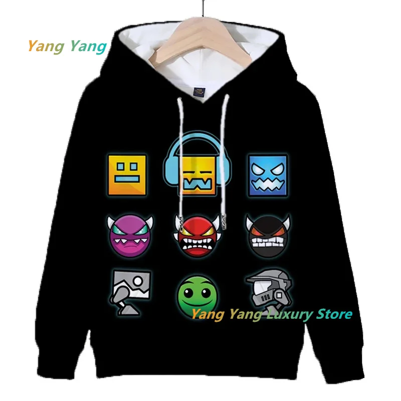 3D Print Hoodies Cartoon Game Sweatshirts Tops Christmas Kids Geometry Dash Children Long Sleeve Pullovers Coat Men Clothes