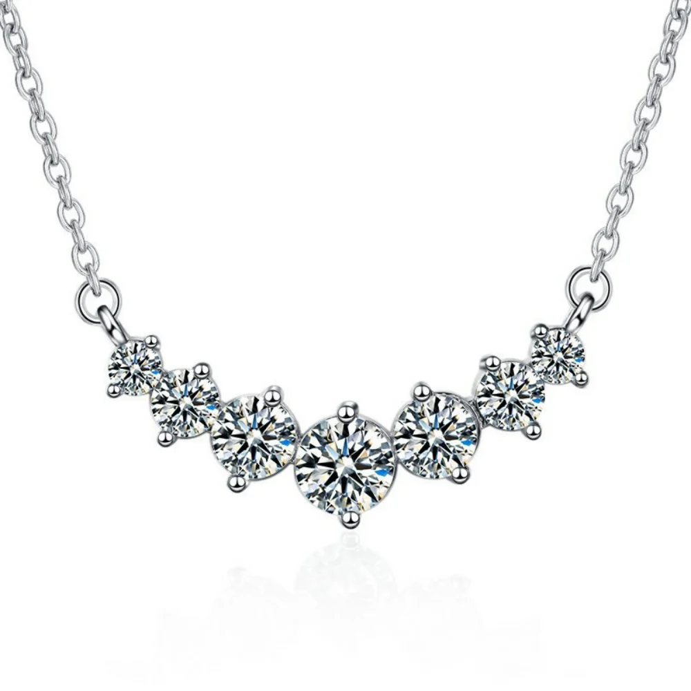 925 Sterling Silver Jewelry Round Zircon Pendant Necklace Women's Exquisite Half Rhinestone Round Clavicle Wedding Party Jewelry
