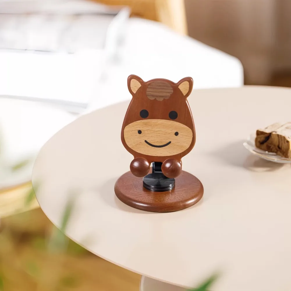 

Custom Pony Phone Stand Cute Cartoon Solid Wood Phone Support Desktop Decoration Foldable Bracket Wooden Phone Accessory Gift