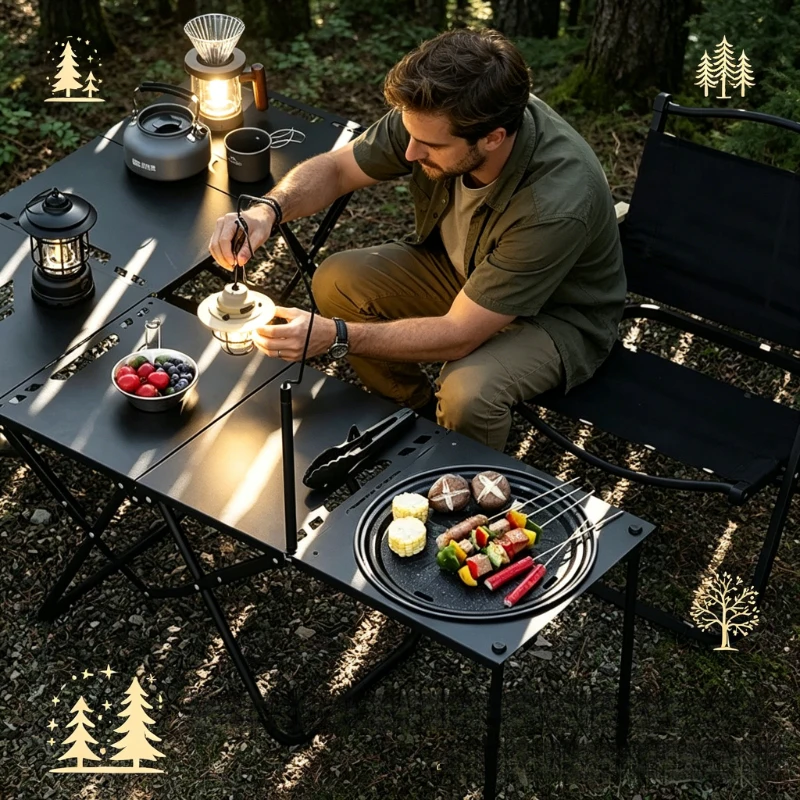 

Outdoor Folding Stainless Steel Table Compact Portable Camping Desk for BBQ Beach Hiking Daily Outdoor Use