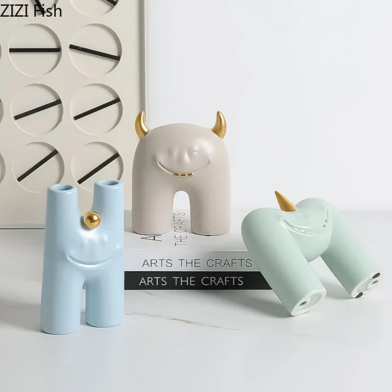 Cartoon Mob Ceramic Ornaments Plating Art Sculpture Fun Home Decorations Living Room Home Accessories Crafts Miniatures Gift
