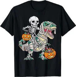 Skeleton Riding Mummy Dinosaur T REX Halloween Funny Pumpkin T-Shirt 80190