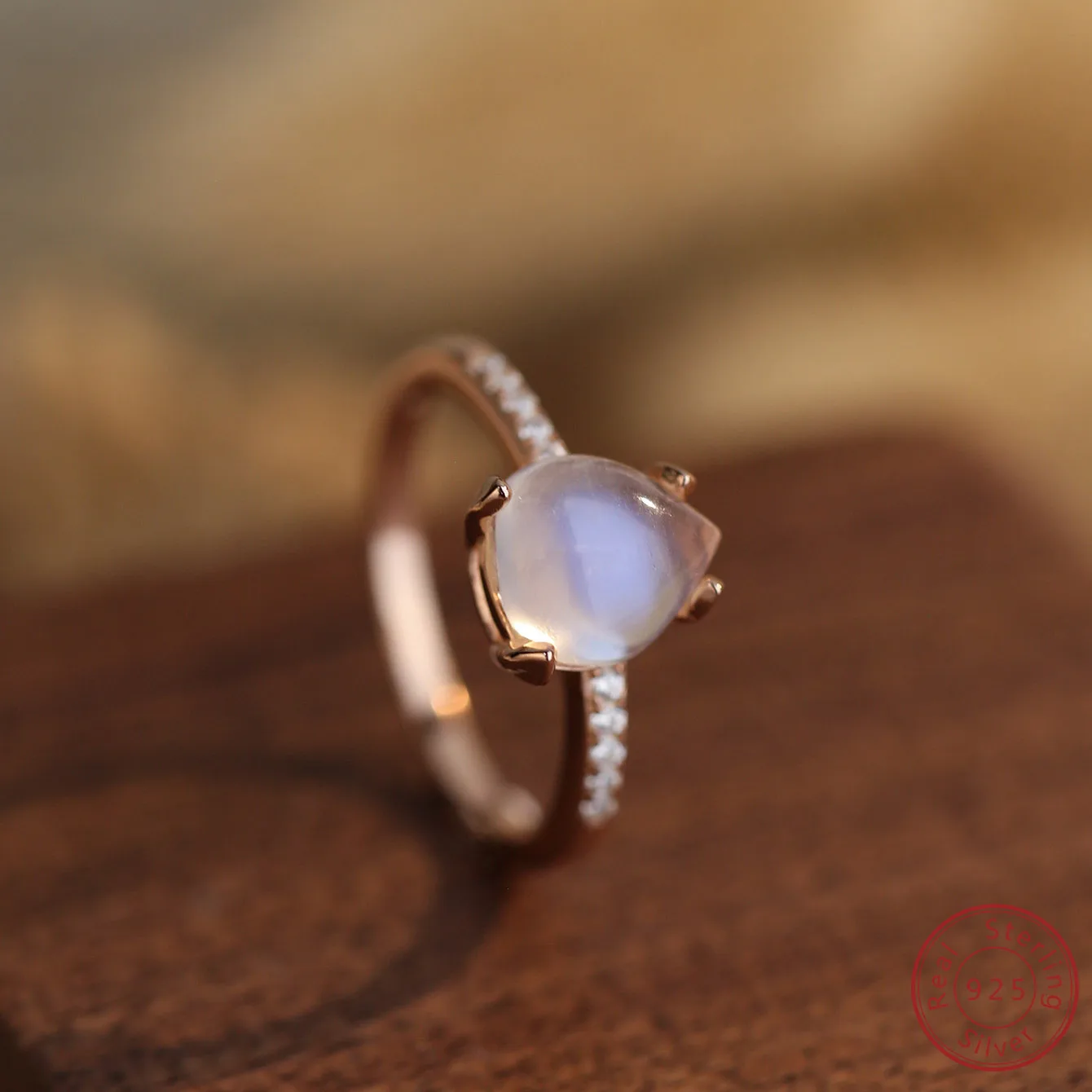 2024 100% 925 Sterling Silver Water droplet Moonlight Stone Ring Fashion Versatile Ring for Women High quality wedding jewelry