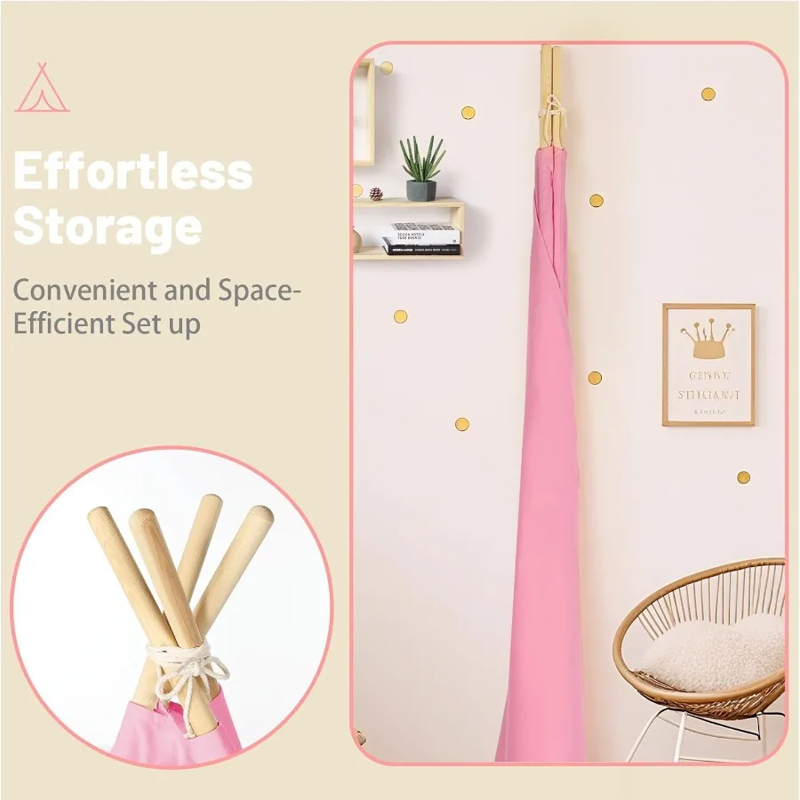 Roze Sleepover Tipi Tent voor kinderen - 2 stuks Tipi speelhuisje voor kinderen met verlichting en vlag en opblaasbaar luchtbed - Binnen/buiten Opvouwbaar