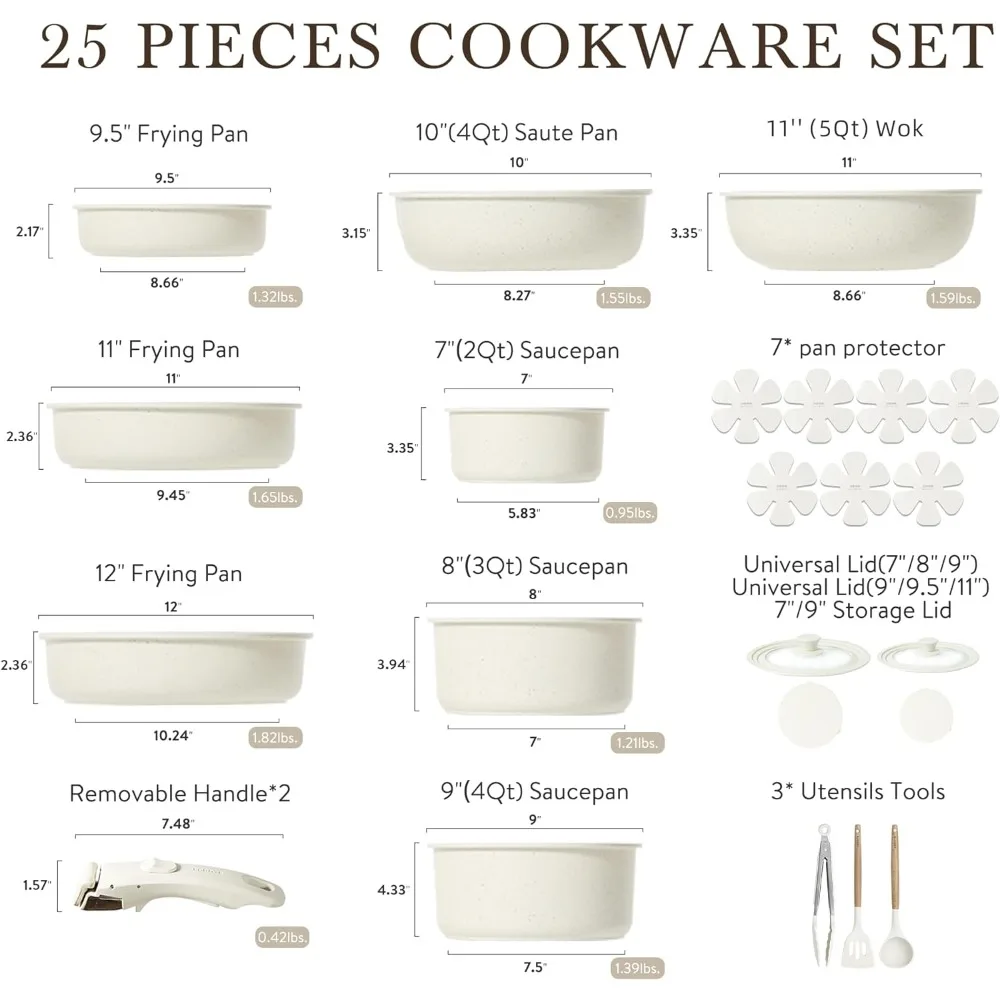 CAROTE 25pcs Detachable Handle Pots and Pans Set, Nonstick Cookware Set, Removable Handle Pots and Pans Non Stick, RV Oven