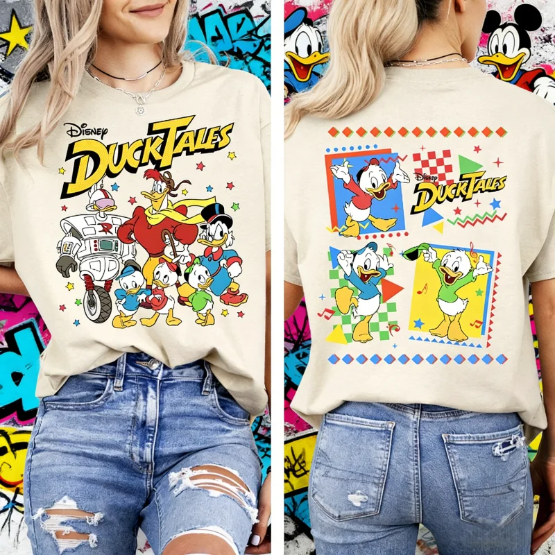 

2025 Disney 2 Sided Duck Tales Shirt DuckTales Group Shot Logo Shirt Scrooge McDuck Huey Dewey Louie Cotton Printed T-shirt
