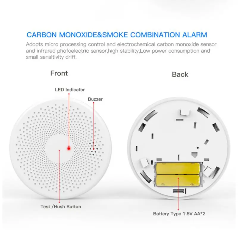 Imagem -03 - Tuya Wifi Inteligente Fumaça & Monóxido de Carbono Detector de Incêndio Sensor Alarme Controle Vida Inteligente Casa Inteligente Suporte Voz Alexa Google Casa