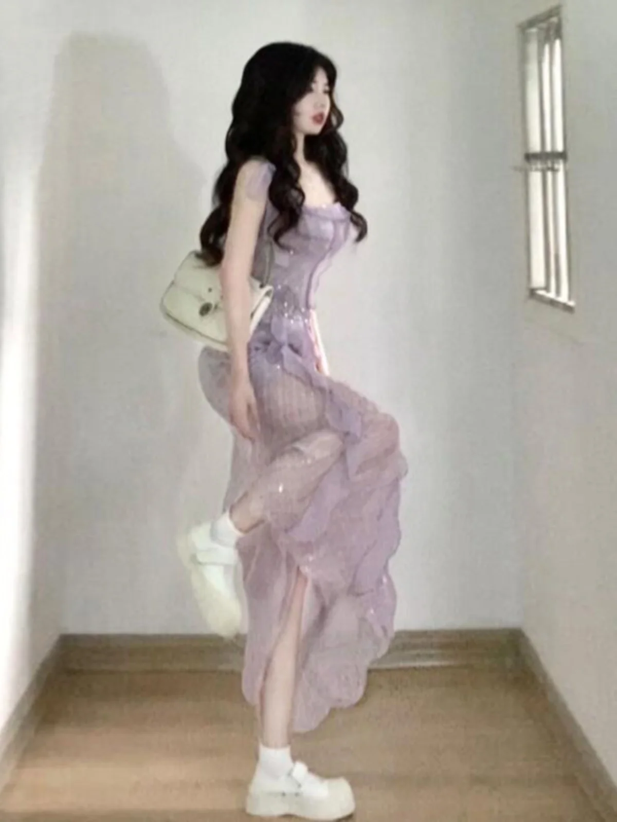 

Elegant Purple Strapless Dress Fairylike Summer Unique Beautiful Women's Clothing Soft Cotton No Sleeve City Commute Casual