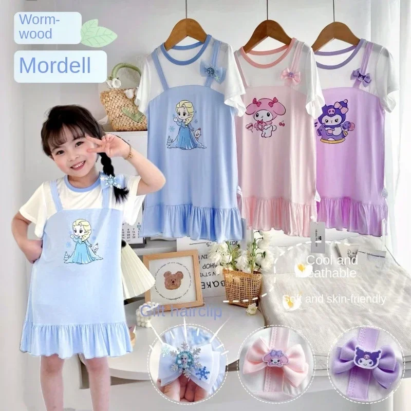 

Anime Sanrio Kuromi My Melody Children Cartoon Dress 2024 New Modal Cotton Cartoon Children's Girl Home Dress Birthday Gifts