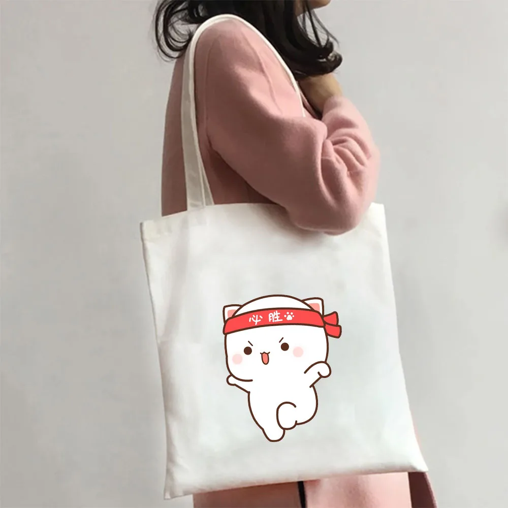 Bonito dos desenhos animados coelho urso bonito animal coração mulher lona sacos de ombro harajuku bolsas totes eco shopper algodão sacos de compras