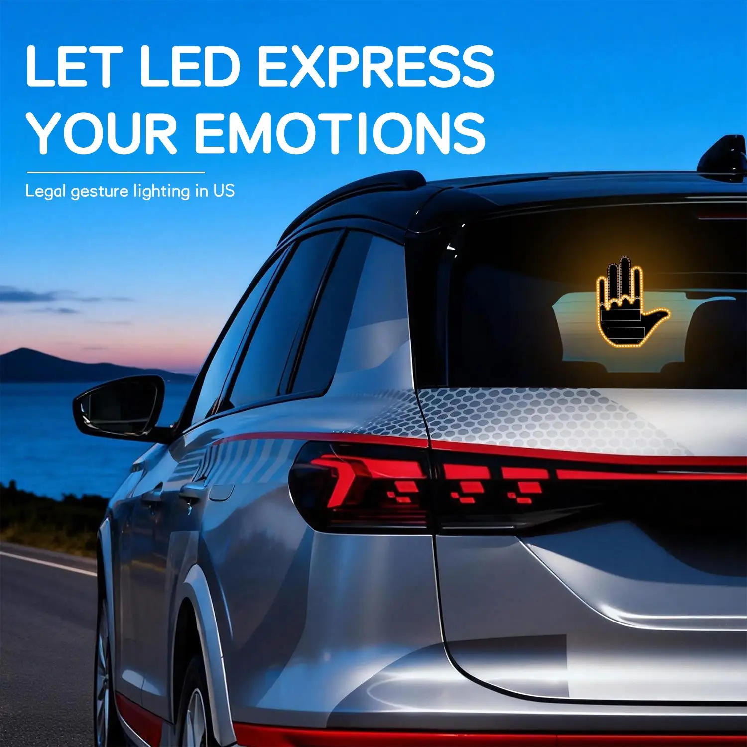 

Funny Car Finger Light with RemoteRoad Rage Signs Middle Finger Gesture Light Auto Amber Middle Finger Warning Brake Light