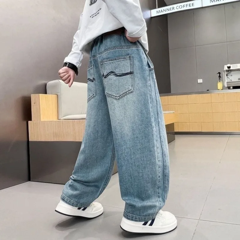 UNITIM Sommer Kinder Jungen Jeans Frühling Herbst Kinder Jungen Gerade Hosen Locker Elastischer Bund Junior Jungen Hosen 4-14 Jahre Jungenhose – Detail 9