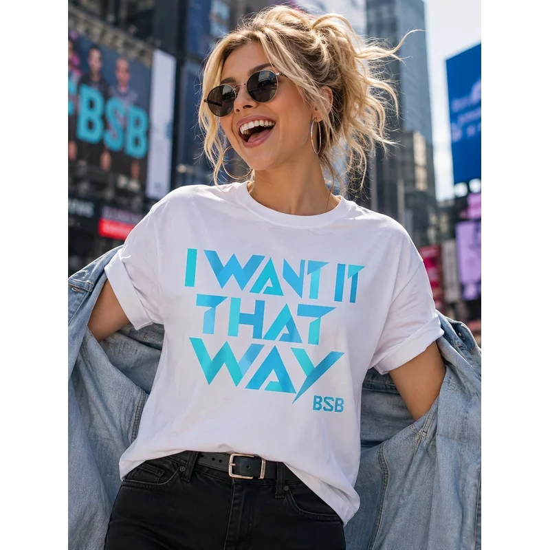 I Want It That Way BSB Print Women'S Loose T-Shirt Casual Short Sleeve White Tee Daily Wear All Season Festival Gift