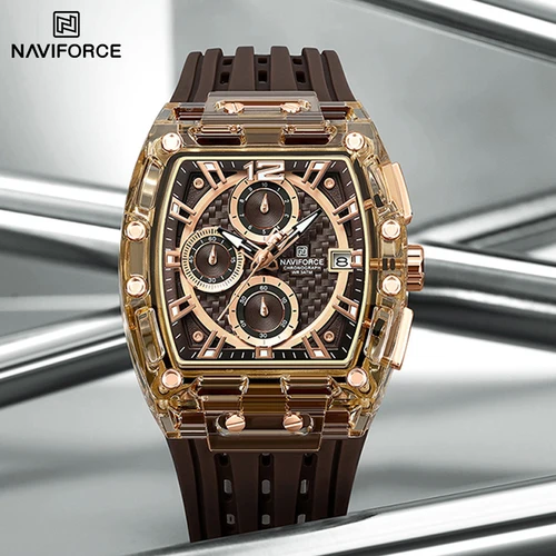 Relojes NAVIFORCE de alta calidad para hombre, correa de sílice, reloj deportivo resistente al agua hasta 50M, cronógrafo informal con indicador de fecha de cuarzo para hombre