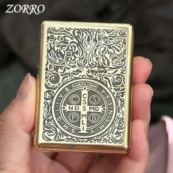 New ZORRO 912S Retro High End Heavy Armor Brass Titanium Windproof Kerosene Lighter 3/5 Hinge Metal Gasoline Lighter Men's Gift