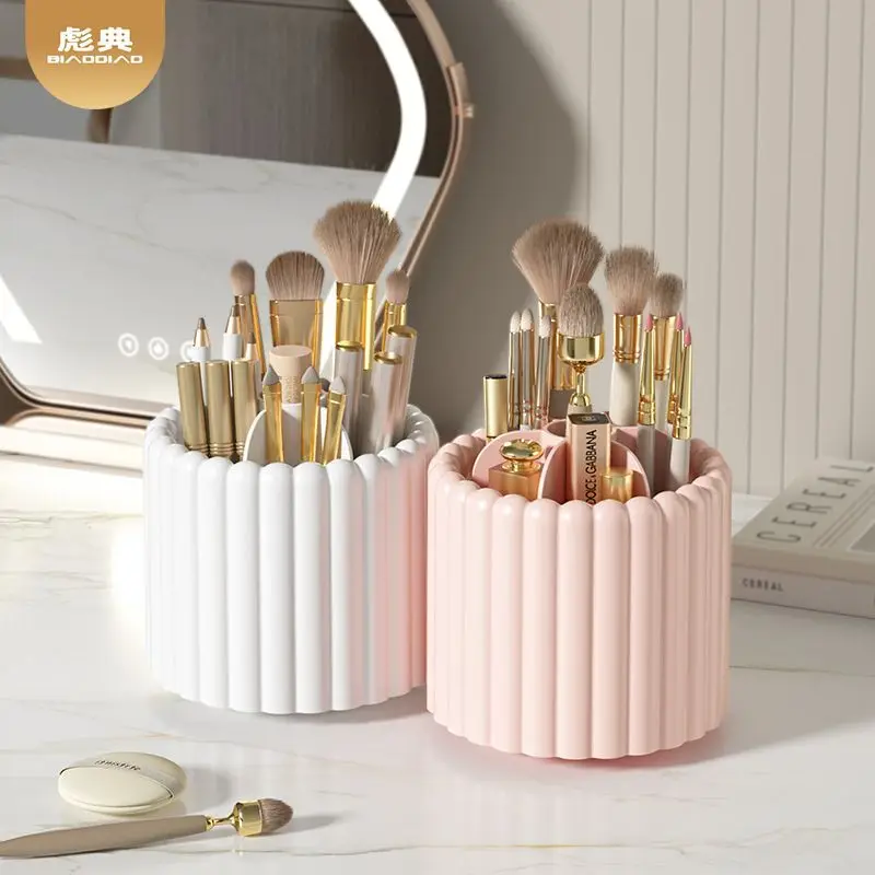 

Rotating Makeup Brush Storage Container Divided Eyebrow Pencil Eyeshadow Bucket Makeup Lipstick Dresser Storage Box