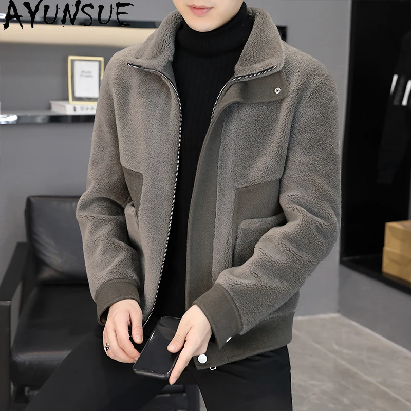 AYUNSUE Winter 100% Wool Coats for Man Clothing Casual Warm Sheep Shearing Jacket Korean Style Short Woolen Coats and Jackets