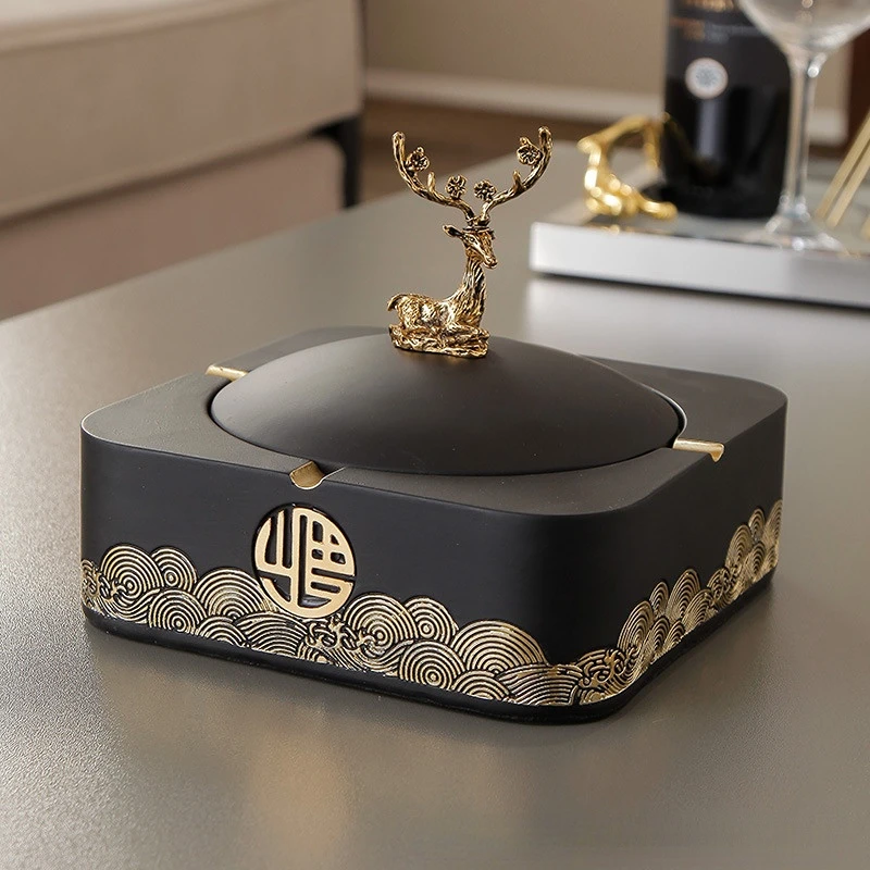 

New Chinese Style Ashtray with Lid Home Living Room Trendy Ornaments Cigar Ashtray Desk Accessories