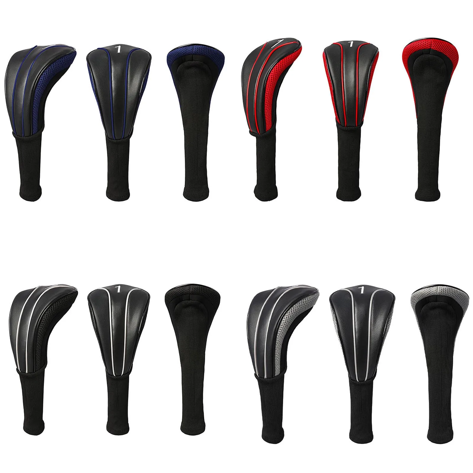 

3Pcs Golf Wood Club Head Protective Covers Long-neck PU Leather Patchwork Golf Headcovers with Soft Lining