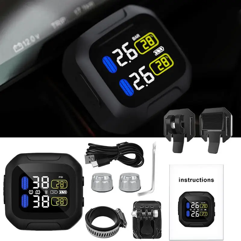 

Motorcycle TPMS Tire Pressure Monitoring System Big Wireless LCD Colorful Display Shift For Status Precise Digital Motorbike