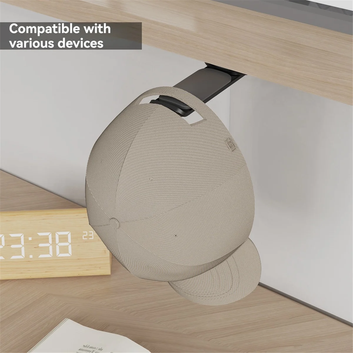 N84R 360 Degree Rotation Under Table Universal Headphone Holder with Cable Storage Organizer Headset Rack Earphone Bracket